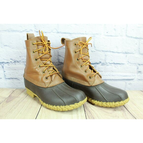 LL Bean 8" Unlined Ankle Duck Boots Round Toe Brown Leather Size 7 M - Picture 3 of 10